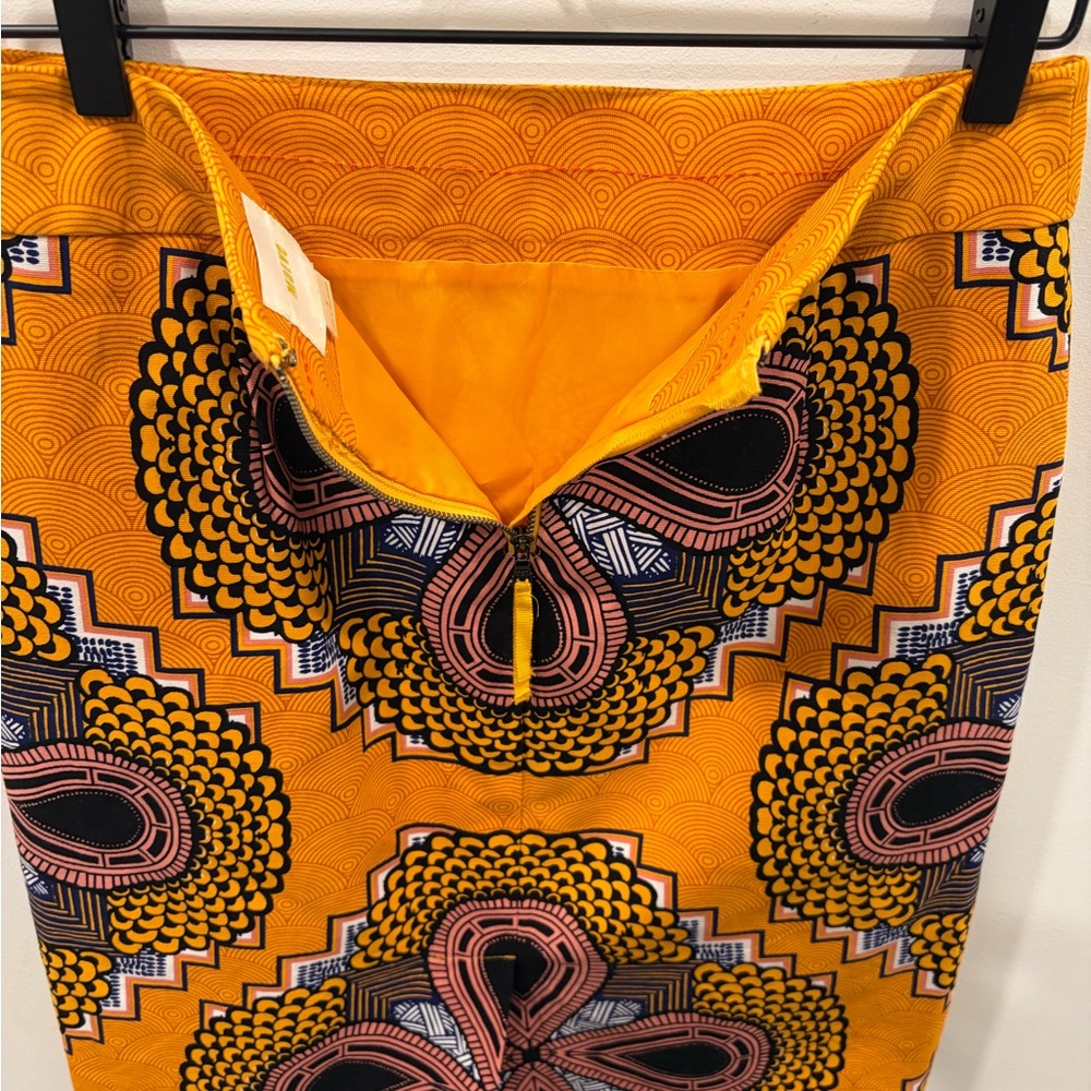 Maeve Anthropoligie Orange Printed Pencil Skirt bold abstract shapes Size 6 - Picture 6 of 8
